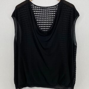 Eileen Fisher Black Sheer Drape Neck Women's Top